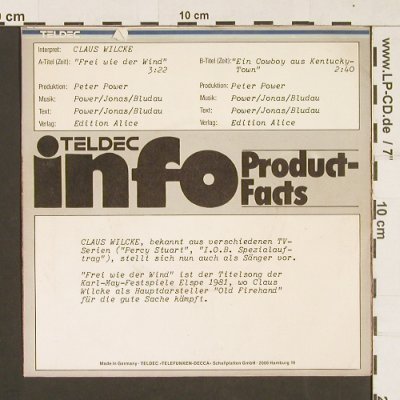 Wilcke,Klaus: Frei wie der Wind, Karl May Sp.1981, Telefunken (6.13098), D,InfoCov., 1981 Typ: 7" Best.-Nr.: S9304 Preis: 4,00 Euro
