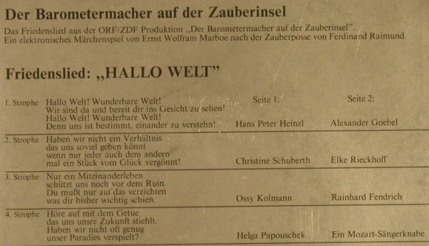 Friedenslied vom ORF und ZDF: Hallo Welt, SimSala. (119 460), A Typ: 7" Best.-Nr.: T196 Preis: 2,00 Euro