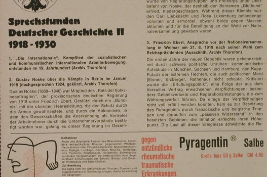 V.A.Sprechstunden Deut. Geschichte: 2-1918-1930, Foc (Dokum. in german), Teldec/Endopharm (TST 78 112), D, 33 rpm, 1974 Typ: 7" Best.-Nr.: T2053 Preis: 3,00 Euro