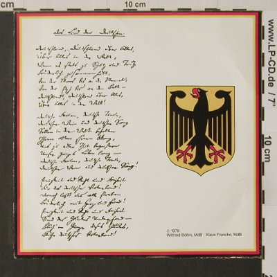 Francke,Klaus,MdB/Wilfried Böhm,MdB: Deutschlandlied/Zur Geschichte...,  (A-3800), D, 1978 Typ: 7" Best.-Nr.: T2687 Preis: 3,00 Euro