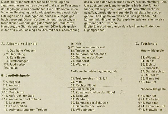 Die Deutschen Jagdsignale: für Fürst-Pless-Hörner ..., EHA-Produktion (5003), D Typ: 7" Best.-Nr.: T3801 Preis: 3,00 Euro