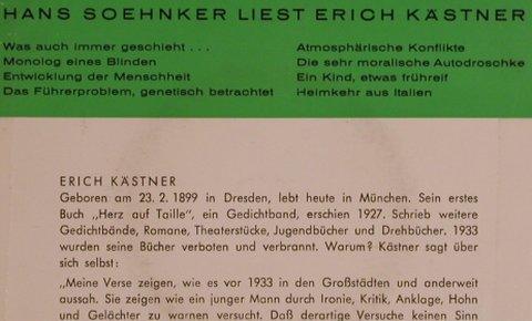 Soehnker,Hans: liest Erich Kästner, m-/vg+, Electrola (7 EGW 8438), D Typ: EP Best.-Nr.: T4411 Preis: 4,00 Euro