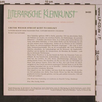 Weiser,Grethe: Das Lottchen-spricht Tucholsky, Literarische Kleinkunst(34 021), D, 1964 - 7inch - T4806 - 5,00 Euro