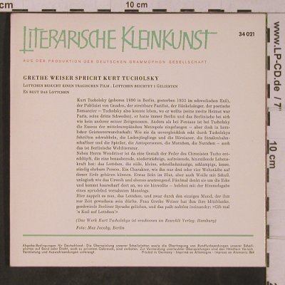 Weiser,Grethe: Das Lottchen-spricht Tucholsky, Literarische Kleinkunst (34 021), D, 1964 Typ: 7" Best.-Nr.: T4806 Preis: 5,00 Euro