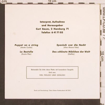 V.A.Drehorgel-Souvenirs: 47er W.F.Holl-Orgel, Curt Baum (BAU 101), D, Mono Typ: EP Best.-Nr.: T4937 Preis: 4,00 Euro