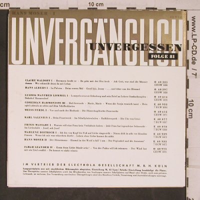 Moser,Hans: Unvergänglich 1,  Folge 81, Columbia (C 40 934), D, 1958 Typ: 7" Best.-Nr.: T5405 Preis: 3,00 Euro