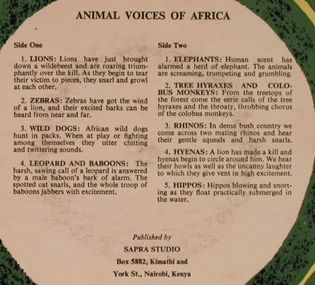 Animal Voicess of Africa Serie 2: Heartbest of Afrika,, vg+/vg+, Sapra Studio,NoBooklet(11.09.72), Kenia, 1972 - EP - T5445 - 3,00 Euro