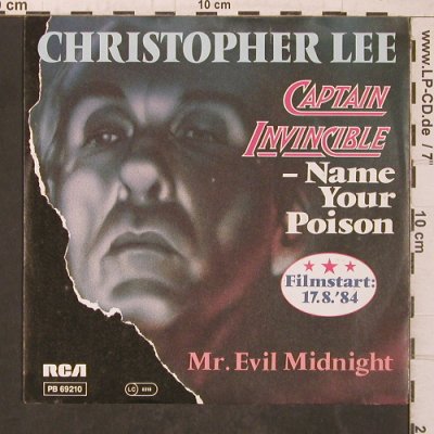 Lee,Christopher: Captain Invincible,Name your poison, RCA (PB 69210), D, 1984 Typ: 7" Best.-Nr.: T5648 Preis: 10,00 Euro