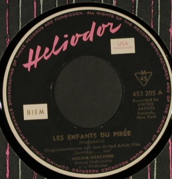 Sonntags ... Nie, voc. M. Mercouri: Les Enfants du Pirée, FLC, Heliodor (453 205), D,Mono, 1960 Typ: 7" Best.-Nr.: T666 Preis: 4,00 Euro