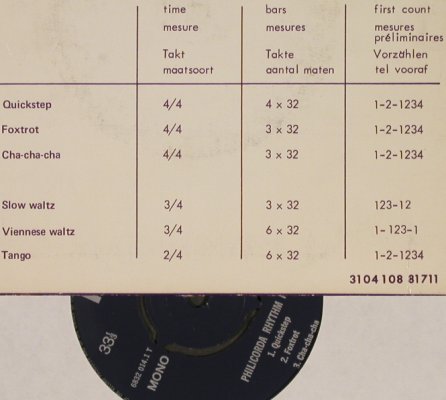 Philicordia Rhythm Record: Qiuckstep...Tango, 6Tr. (Drums), Philips (68 32 014), NL, Mono Typ: EP Best.-Nr.: T862 Preis: 3,00 Euro