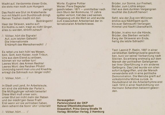 V.A.100 Jahre Pariser Kommune: aufgen. Arbeiterlieder-Festival,Foc, DKP, D Typ: 7" Best.-Nr.: T935 Preis: 3,00 Euro
