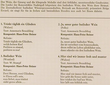 Kaiserstühler Nachtigall: Badische Weinlieder, Winzerg. Breisach(0006 981), D, Mono, 1972 - 7inch - S7597 - 2,50 Euro