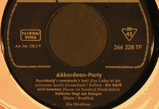 Hit-Mixer, die: Akkordeon-Party, Ramona,O sole mio., Fontana(266 228 TF), D, LC,  - 7inch - S9614 - 2,50 Euro
