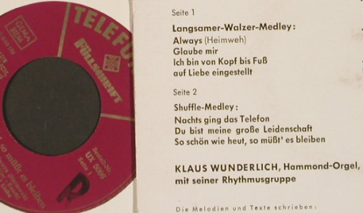 Wunderlich,Klaus: So schön wie heut,so müßt'esbleiben, Telefunken(UX 5096), D,  - EP - S9699 - 4,00 Euro