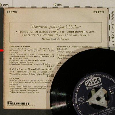 Mantovani: spielt Strauß Walzer, m-/vg+, Decca(DX 1729), D,  - EP - T2603 - 3,00 Euro