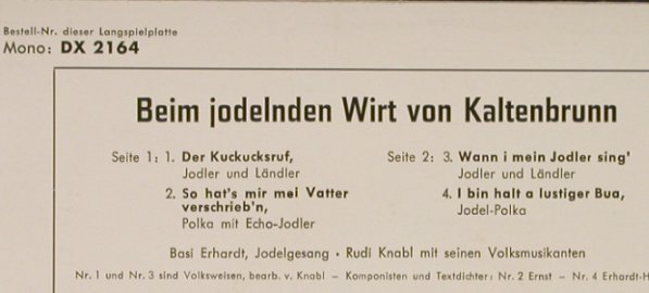 Basi Erhardt / Rudi Knabl: Beim jodelnden Wirt von Kaltenbrunn, Decca(DX 2164), D,  - EP - T671 - 4,00 Euro