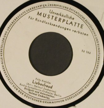 Zacharias,Helmut (dir/violine): Liebesleid/Liebesfreud,Fr.Kreisler, D.Gr., LC,vg+(56 143/44), D,Muster, 1957 - 7inch - T677 - 3,00 Euro