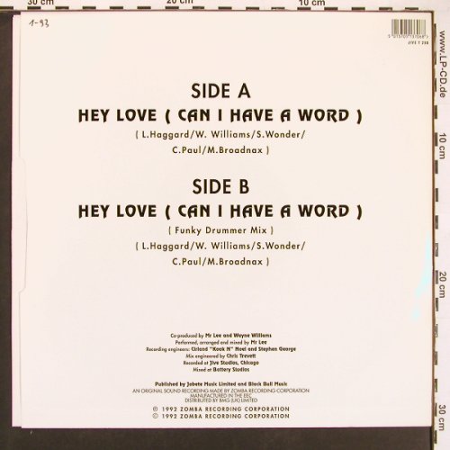 Mr. Lee f. R.Kelly: Hey Love, Jive(T 298), UK, 92 - 12inch - B5855 - 1,00 Euro