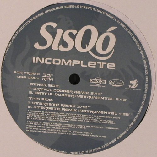 Sisqo: Incomplete*4, FLC, Def Soul(), EU,Promo, 2000 - 12inch - B9411 - 3,00 Euro