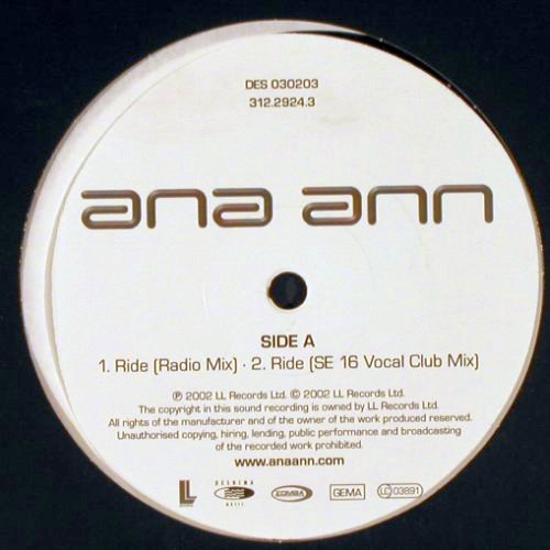 Ana Ann: Ride*2+1,LC, LL Rec.(DES 030203), EU, 2002 - 12inch - B9451 - 3,00 Euro