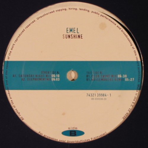 EMEL: Sunshine*4, Expressive, FLC (74321 39984-1), EC, Promo Typ: 12" Best.-Nr.: C2207 Preis: 1,00 Euro