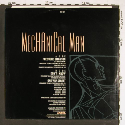 Mechanical Man: Pressure Situation+2, ext.mix, Arista (MAN 121), UK, 1986 Typ: 12" Best.-Nr.: H4429 Preis: 1,00 Euro