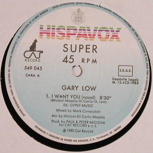 Low,Gary: I Want You, m-/vg+, Hispavox (549 045), E, 1983 Typ: 12" Best.-Nr.: V1233 Preis: 4,00 Euro