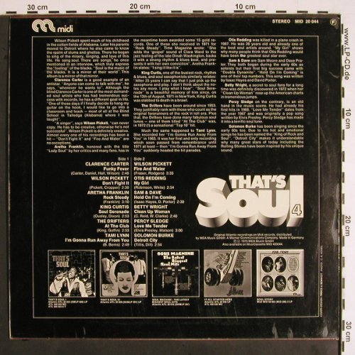 V.A.That's Soul 4: Clarence Parker... Solomon Burke, Midi (MID 20 044), D,12Tr., 1972 Typ: LP Best.-Nr.: V1878 Preis: 7,50 Euro