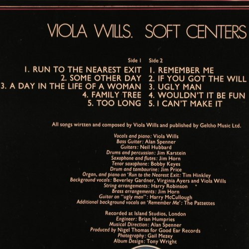 Wills,Viola: Soft Centers, Foc + Signatur, Goodear Rec./Bellaphon(EAR 5002), D, 1974 - LP - V2038 - 9,00 Euro