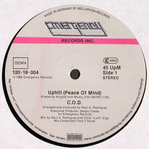C.O.D.: Up Hill (peace of mind)*2, Bellaphon (120 19 004), D, 1984 Typ: 12" Best.-Nr.: V3242 Preis: 5,00 Euro