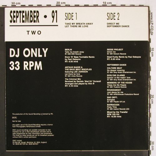 V.A.DMC September 91 - Two: Berlin,Arthur Baker,Reese Project, DMC (DMC 104/2), UK, 1991 Typ: LP Best.-Nr.: V3392 Preis: 12,50 Euro