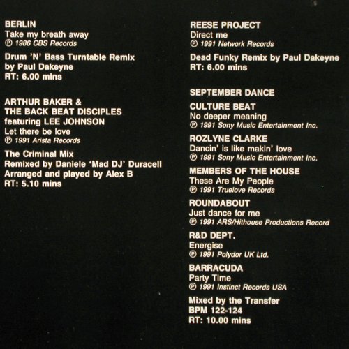 V.A.DMC September 91 - Two: Berlin,Arthur Baker,Reese Project, DMC (DMC 104/2), UK, 1991 Typ: LP Best.-Nr.: V3392 Preis: 12,50 Euro