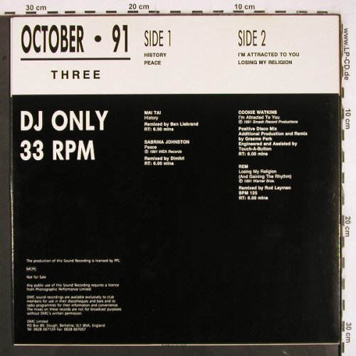 V.A.DMC October 91 - Three: MaiTai,Sabrina J,Cookie Watkins Rem, DMC (DMC 105/3), UK, 1991 Typ: LP Best.-Nr.: V3395 Preis: 12,50 Euro
