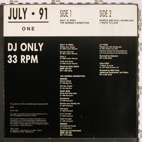 V.A.DMC July 91 - One: Salt 'n'Pepa,Deskee,LaTour,ColaBoy, DMC (DMC 102/1), UK, 1991 Typ: LP Best.-Nr.: V3403 Preis: 12,50 Euro