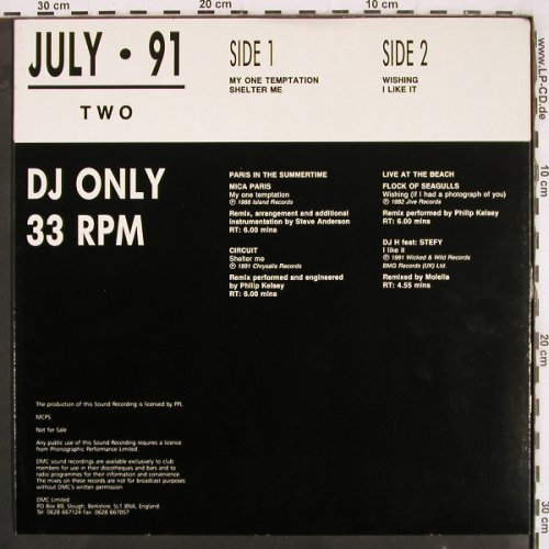 V.A.DMC July 91 - Two: MicaParis,Circuit,Flock of Seagull, DMC (DMC 102/2), UK, 1991 Typ: LP Best.-Nr.: V3404 Preis: 12,50 Euro