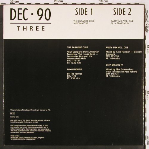 V.A.DMC December 90 - Three: Paradise Club,Mixomatosis,SillySeas, DMC (DMC 95/3), UK, 1990 Typ: LP Best.-Nr.: V3407 Preis: 12,50 Euro
