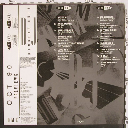 V.A.DMC October 90 - Previews: After7, Maureen, McHammer, Zouk M., DMC (DMC 93/3), UK, 1990 Typ: LP Best.-Nr.: V3411 Preis: 9,00 Euro