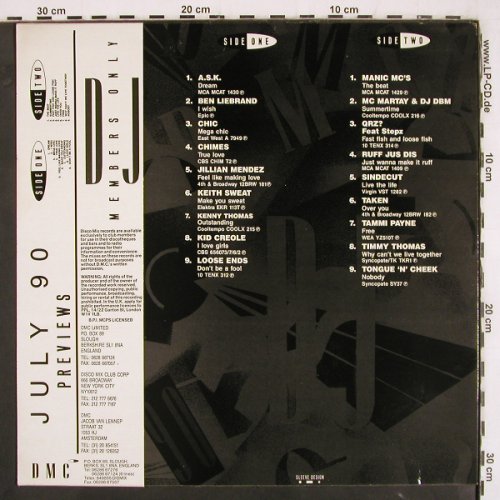V.A.DMC July 90 - Previews: A.S.K., LooseEnds, Manic Mc's, DMC (DMC 90/3), UK, 1990 Typ: LP Best.-Nr.: V3429 Preis: 9,00 Euro