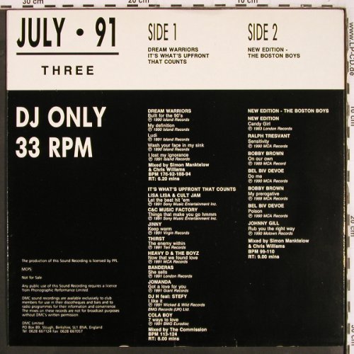 V.A.DMC July 91 - Three: Dream Warriors,Liss Lisa,NewEdition, DMC (DMC 102/3), UK, 1991 Typ: LP Best.-Nr.: V3479 Preis: 12,50 Euro