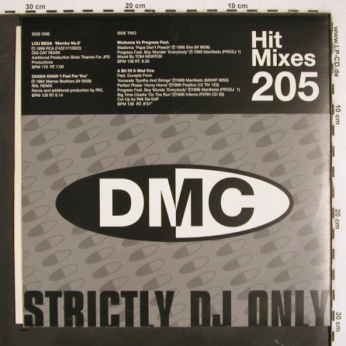 V.A.Hit Mixes 205: Lou Bega,ChakaKhan,Madonna,A Bit of, DMC (DMC 205.3), UK, 2000 Typ: 12" Best.-Nr.: V3509 Preis: 12,50 Euro