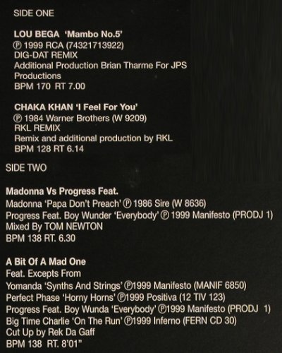 V.A.Hit Mixes 205: Lou Bega,ChakaKhan,Madonna,A Bit of, DMC (DMC 205.3), UK, 2000 Typ: 12" Best.-Nr.: V3509 Preis: 12,50 Euro