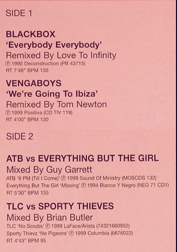 V.A.Hit Mixes 199/3: Blackbox,Vengaboys,ATBv, TLCvSporty, DMC (DMC 199/3), UK, 1999 Typ: 12" Best.-Nr.: V3516 Preis: 12,50 Euro