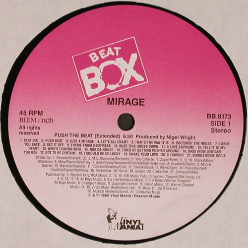 Mirage: Push the Beat, m-/vg+, Beat Box (BB 8173), S, 1981 Typ: 12" Best.-Nr.: V3770 Preis: 4,00 Euro