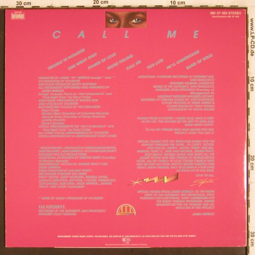 Sylvester: Call Me, Bellaphon (260 07 063), D, 1984 Typ: LP Best.-Nr.: V835 Preis: 6,00 Euro