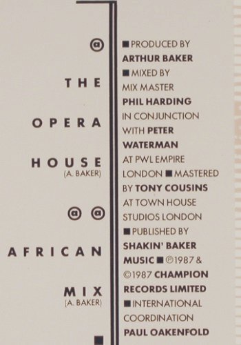 Makossa,Jack E.: The Opera House/African mix, remix, Champion (CHAMP 12 50), UK, 1987 Typ: 12" Best.-Nr.: V843 Preis: 4,00 Euro