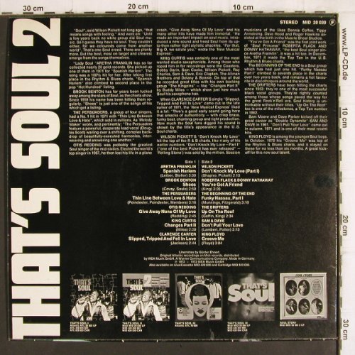 V.A.That's Soul 2: Aretha Franklin... King Floyd,12Tr., Midi (MID 20 030), D, Ri, 1972 Typ: LP Best.-Nr.: V886 Preis: 7,50 Euro