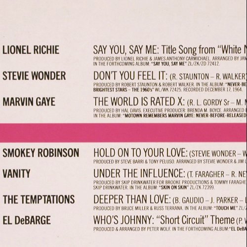 V.A.Motown 86: Lionel Richie...Val Young, Motown, Promo (MOTOWN 1), D, 1986 Typ: LP Best.-Nr.: V908 Preis: 6,00 Euro