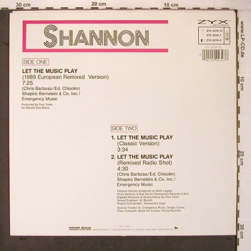 Shannon: Let The Music Play*3, europ.rmx, ZYX(ZYX 6219-12), D, 1989 - 12inch - X7016 - 5,00 Euro