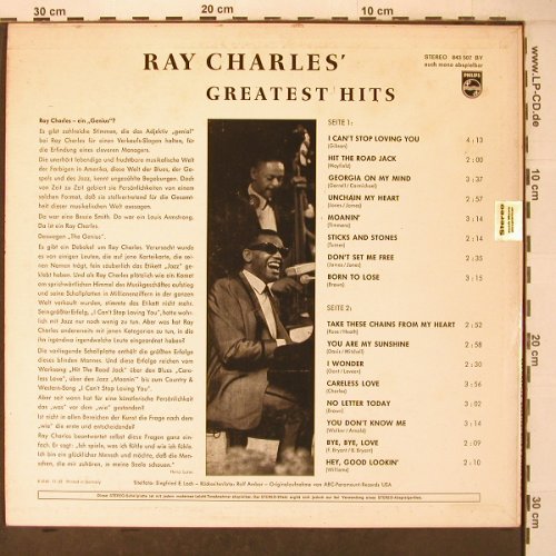 Charles,Ray: Greatest Hits, Philips (843 507 BY), D, 1967 Typ: LP Best.-Nr.: X7017 Preis: 40,00 Euro