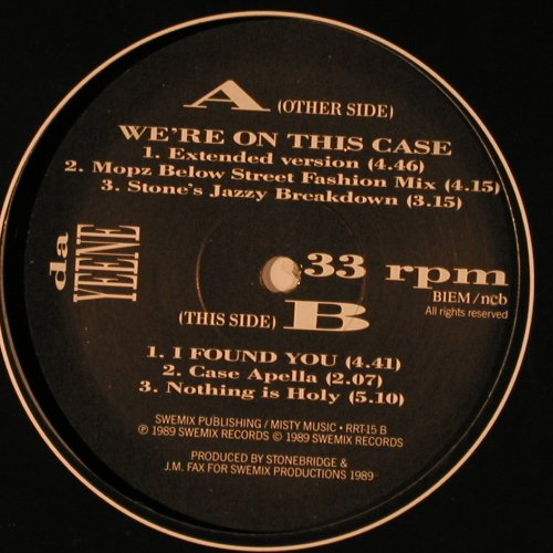 DaYeene: We're On The Case, SweMix Records (RRT-15), S, 1989 Typ: 12" Best.-Nr.: X7506 Preis: 5,00 Euro